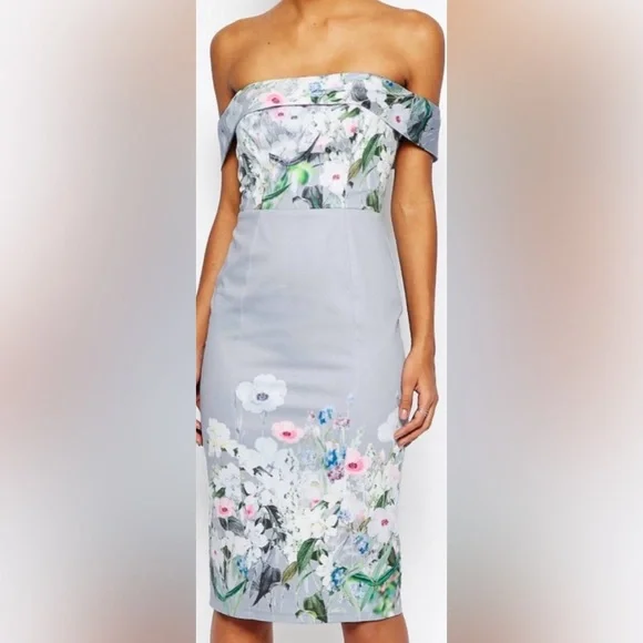 ASOS Maternity Gray Floral Waist Midi Dress Size 4 NWT - Picture 11 of 11